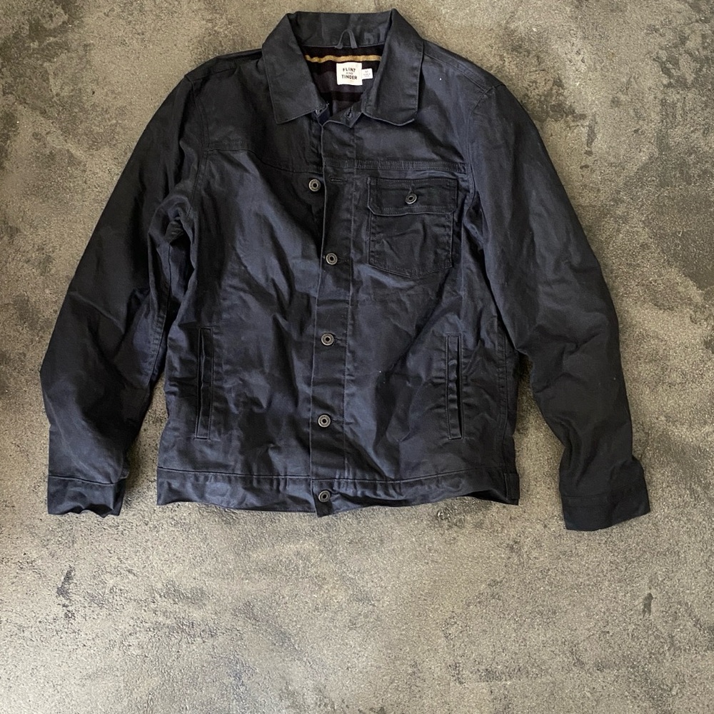 Flint and Tinder Men's Medium Black/blue-ish Waxed Trucker Jacket
